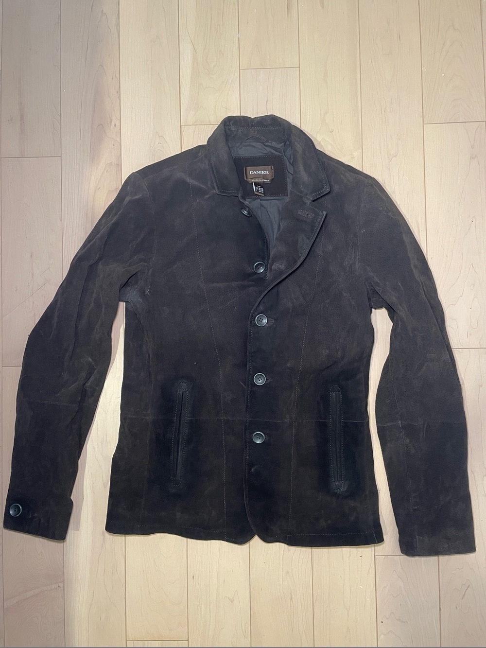 DANIER Jacket Dark Brown Suede Button-Front Shirt Coat with Pockets Unisex - Picture 3 of 8
